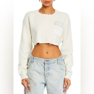 SER.O.YA White Distressed Cropped Sweater
